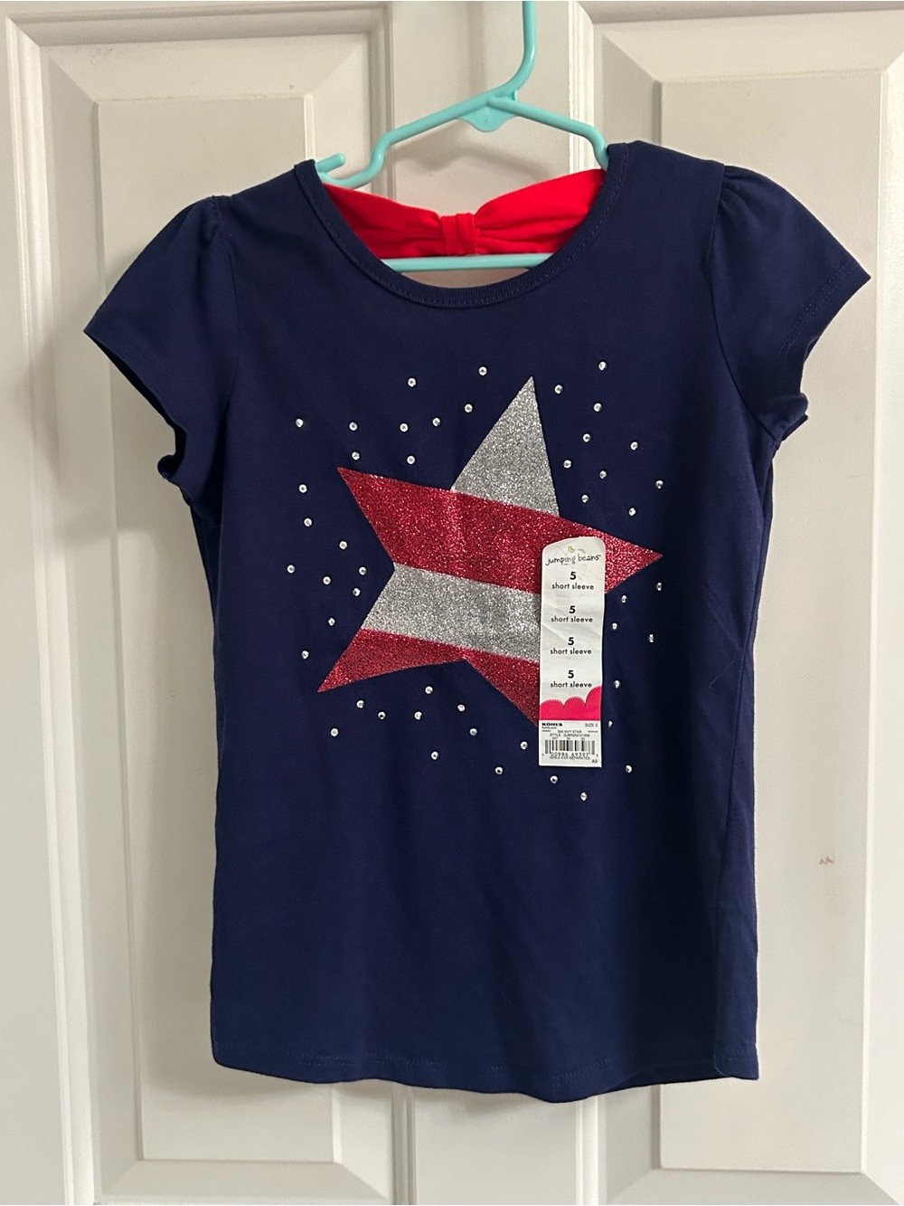 NWT-Girls jumping beans Navy Short Sleeve Tee with Red & Silver Star